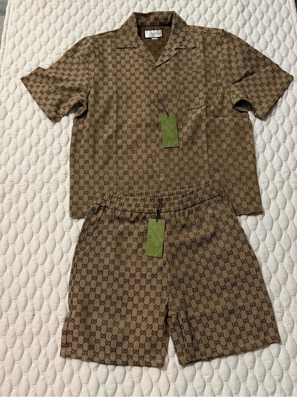 Gucci Brown GG Monogram Short Sleeve Shirt & Shorts Set XL
